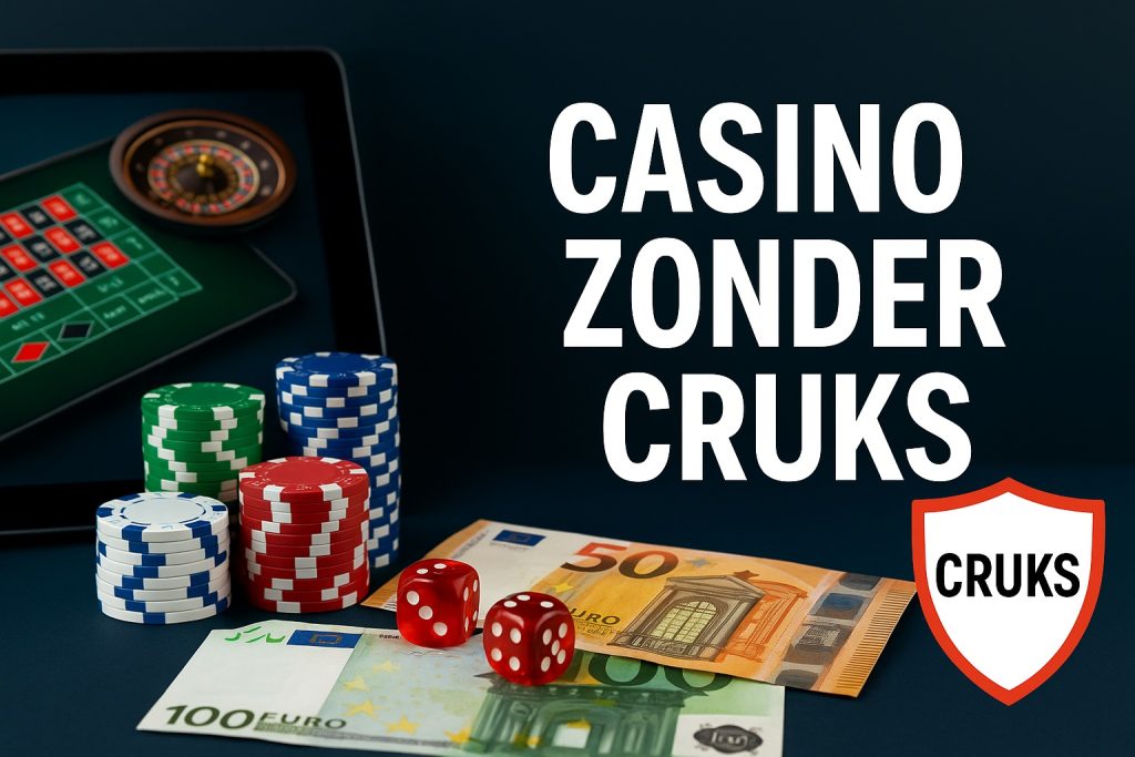 Online casino zonder Cruks met roulette, fiches, dobbelstenen en speelkaarten