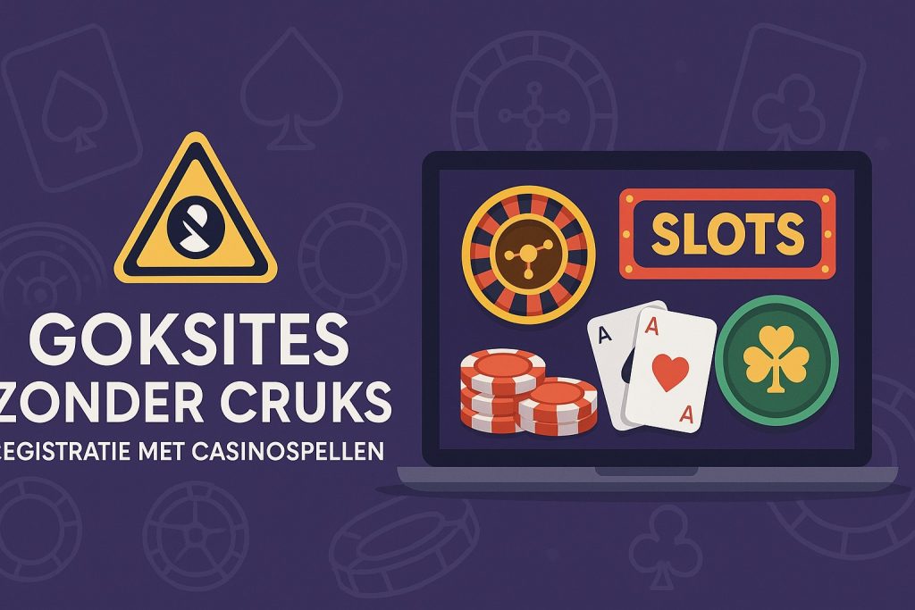 Banner van online goksites zonder Cruks registratie met casinospellen