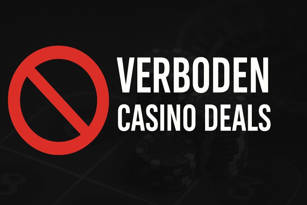 Banner met rood verbodsteken en subtiele casino-elementen met tekst Verboden Casino Deals